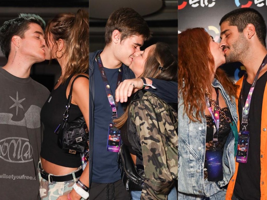 Casais famosos trocam beijos no primeiro show da maratona do Coldplay no Brasil