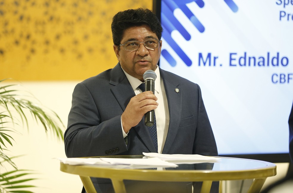 Ednaldo Rodrigues, presidente da CBF, durante evento no Catar &mdash; Foto: Rafael Ribeiro / CBF