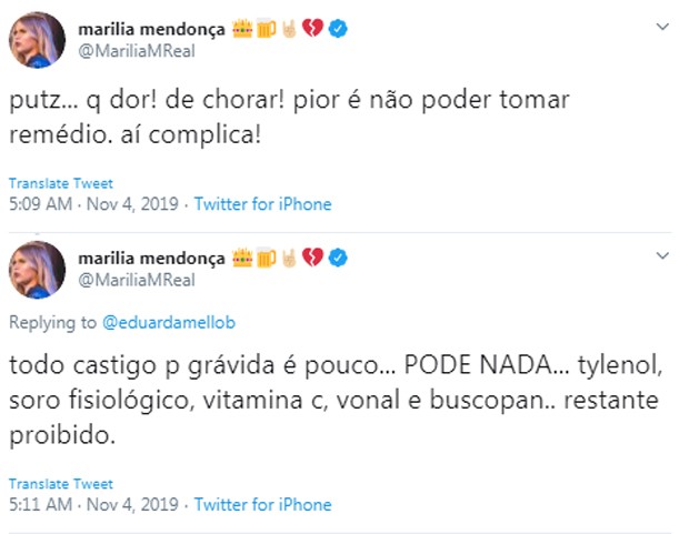 Marília Mendonça fala sobre dores (Foto: Reprodução/Twitter)