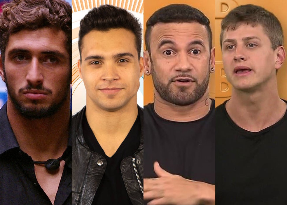 Pela primeira vez, quatro homens foram eliminados no primeiro mês de 'BBB': Lucas Chumbo, Petrix, Hadson e Lucas Gallina. — Foto: Reprodução/Globo