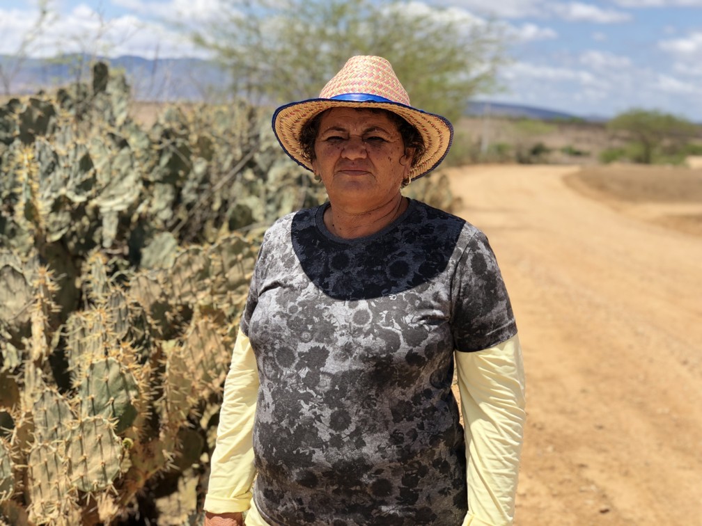 'É uma seca terrível. Sabe o que é seco? Uma seca terrível, terrível, terrível', repete Mércia de Oliveira na tentativa de nos fazer entender a gravidade da situação — Foto: Yasmin Pontual/TV Gazeta