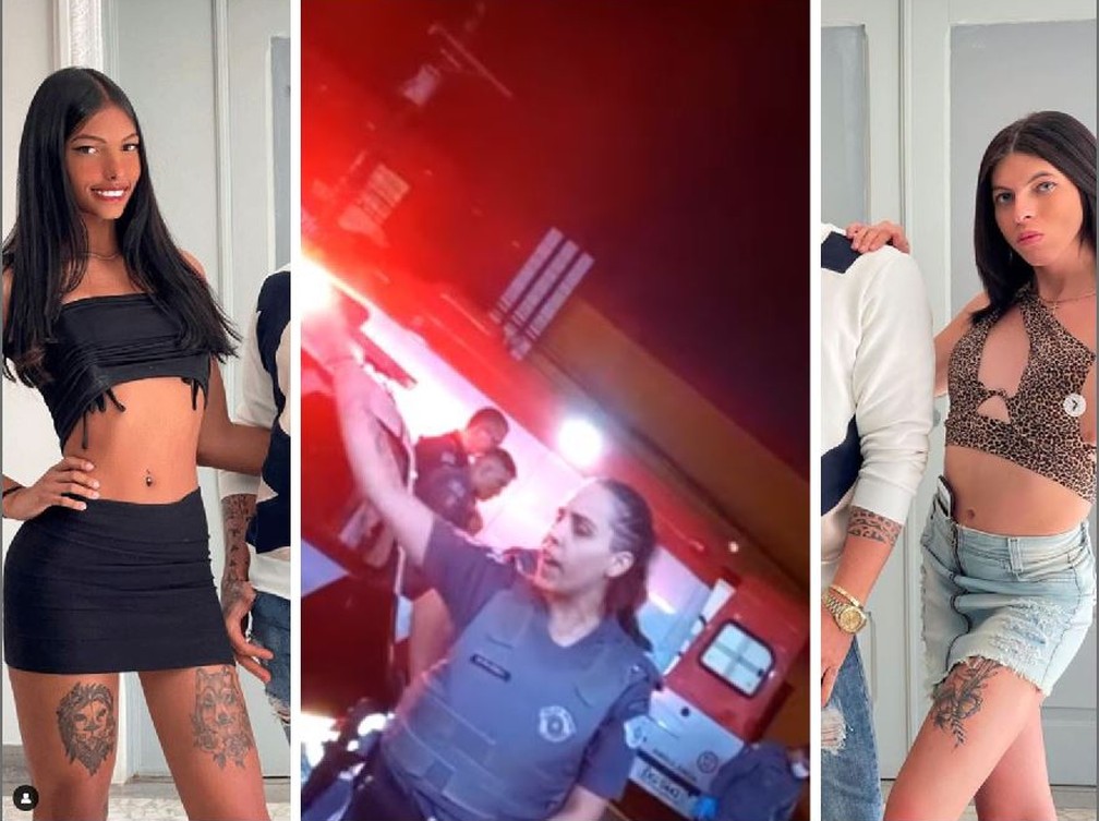 Luna e Aghata Nunes acusam policial militar mulher de transfobia em Osasco, Grande SP: 'Quer que chame de mulher, vai trocar o nome da certidão', diz agente da PM em vídeo que viralizou nas redes sociais — Foto: Reprodução/Redes sociais
