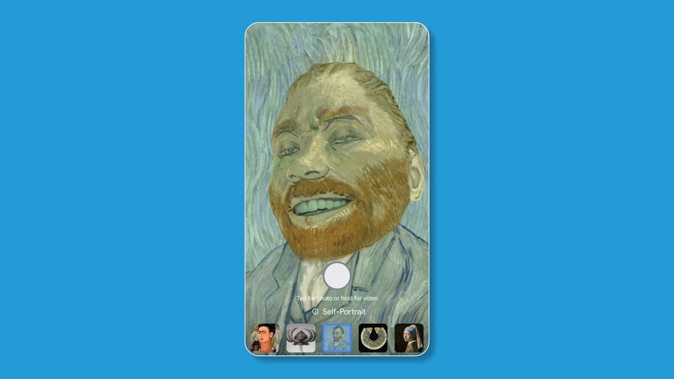 Filtro do app 'Google Arts & Culture' coloca estilo de autorretrato de Van Gogh em selfie. — Foto: Divulgação/Google