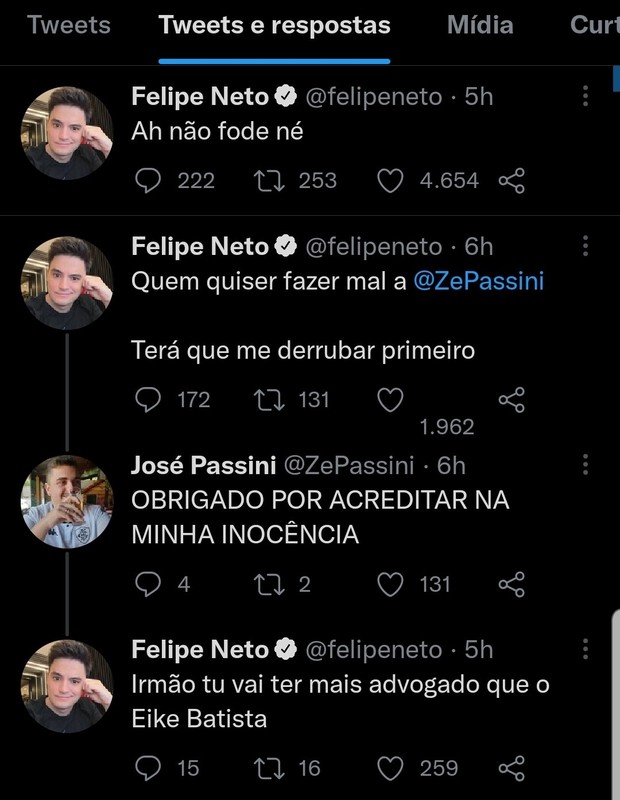 Felipe Neto defende José Passini (Foto: Reprodução/Twitter)