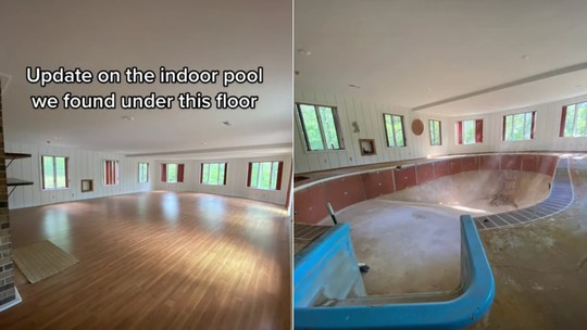 Mulher descobre piscina com hidromassagem escondida embaixo do piso durante reforma