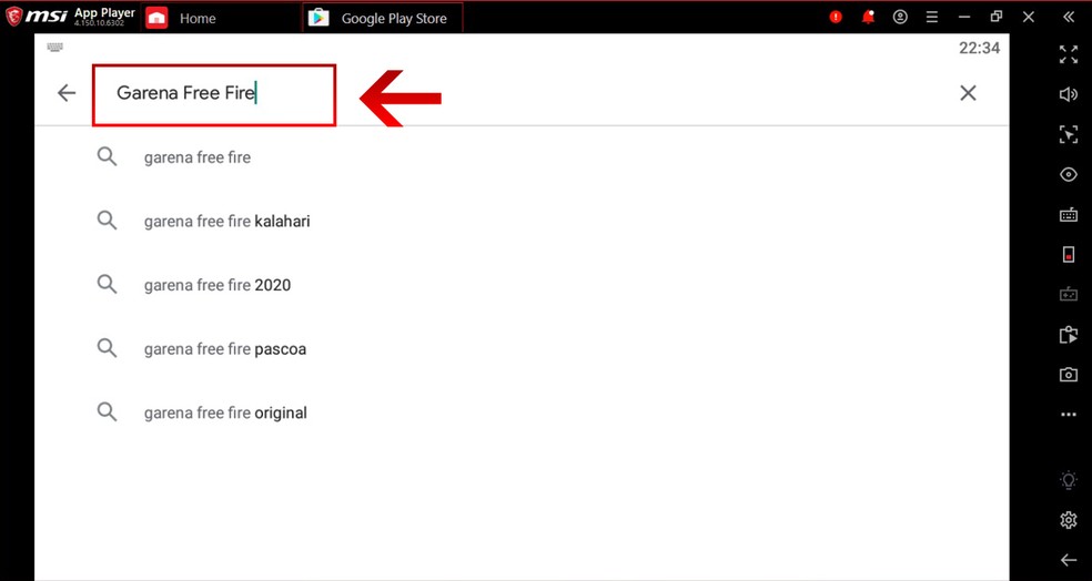 Na busca da Google PLay, digite "Garena Free Fire" para achar o Battle Royale — Foto: Reprodução/Leandro Eduardo