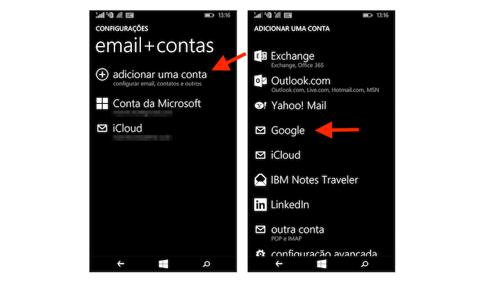 Iniciando a configuração de uma conta do Google no Windows Phone (Foto: Reprodução/Marvin Costa)