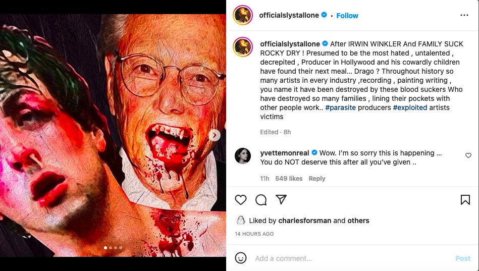 O segundo post de Sylvester Stallone com os ataques ao spin-off de Rocky com a família Drago (Foto: Instagram)