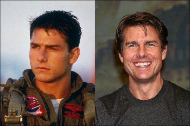 Tom Cruise chegou aos 52 anos de idade com milhões de dólares na conta. Pudera: hoje é um dos galãs mais longevos de Hollywood. O astro da franquia 'Missão: Impossível', porém, já fazia sucesso três décadas atrás, com produções como o clássico 'Top Gun: Ases Indomáveis' (1986). (Foto: Reprodução e Getty Images)