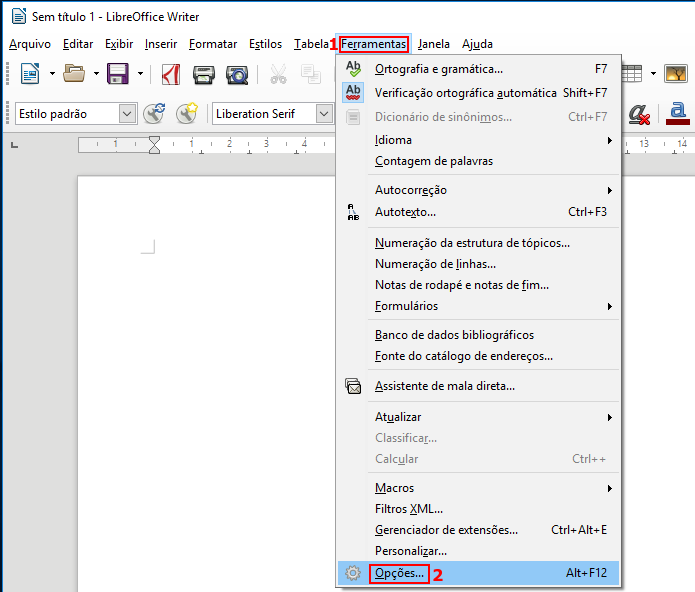 Acessando as opções do LibreOffice (Foto: Reprodução/Edivaldo Brito)