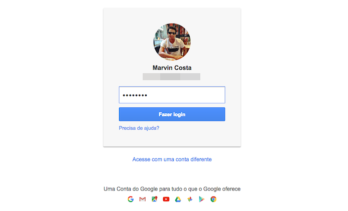 Realizando login em uma conta do Google para ter acesso as opções do Google Drive (Foto: Reprodução/Marvin Costa)