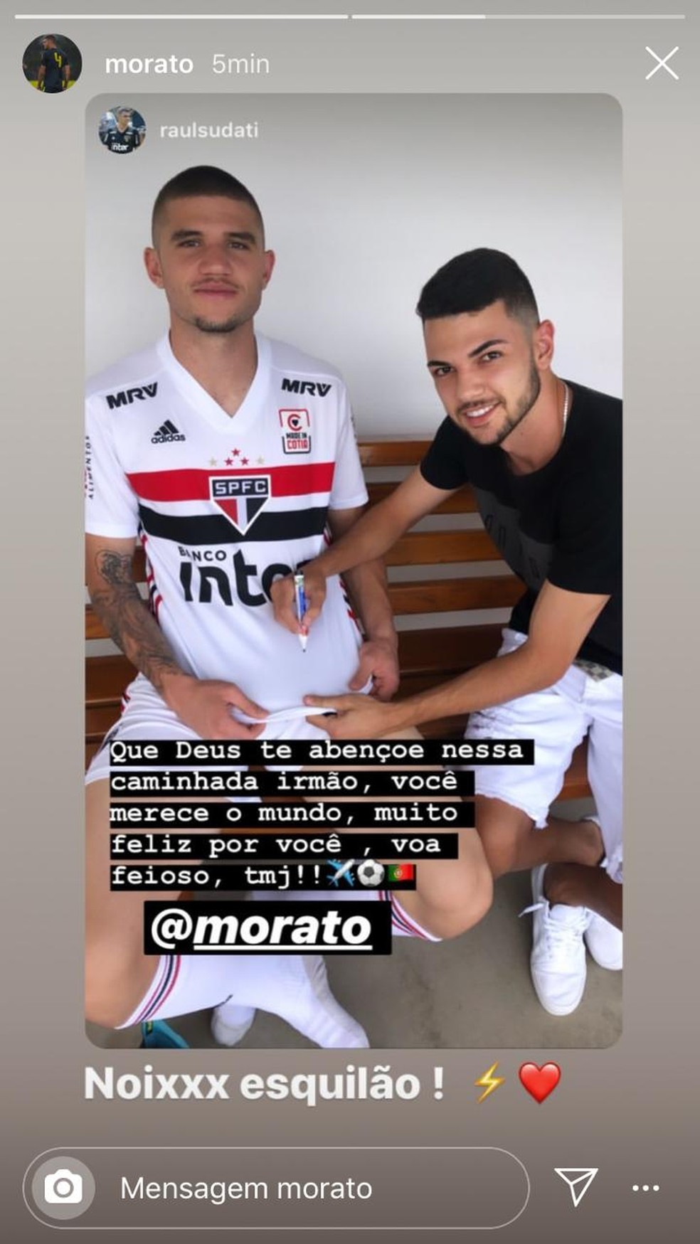 Morato já se despediu dos companheiros no São Paulo — Foto: Reprodução