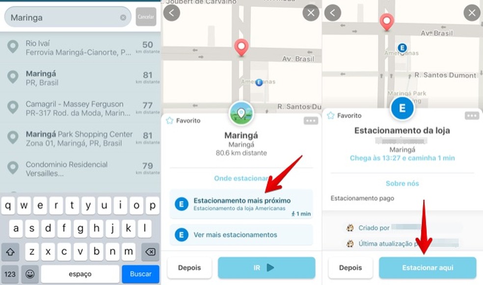 Localizando estacionamento próximo ao destino no Waze (Foto: Reprodução/Helito Bijora)