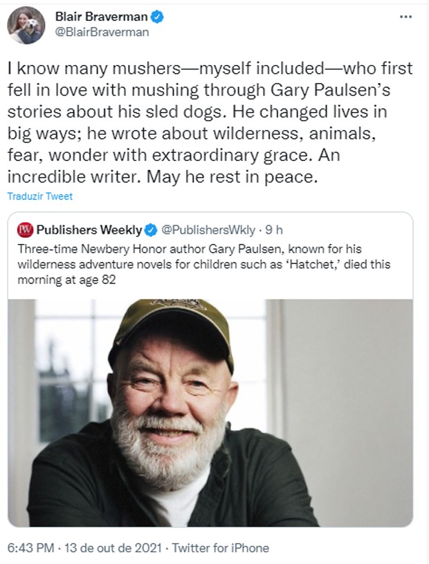 Escritores lamentam a morte de Gary Paulsen (Foto: Reprodução/Twitter)