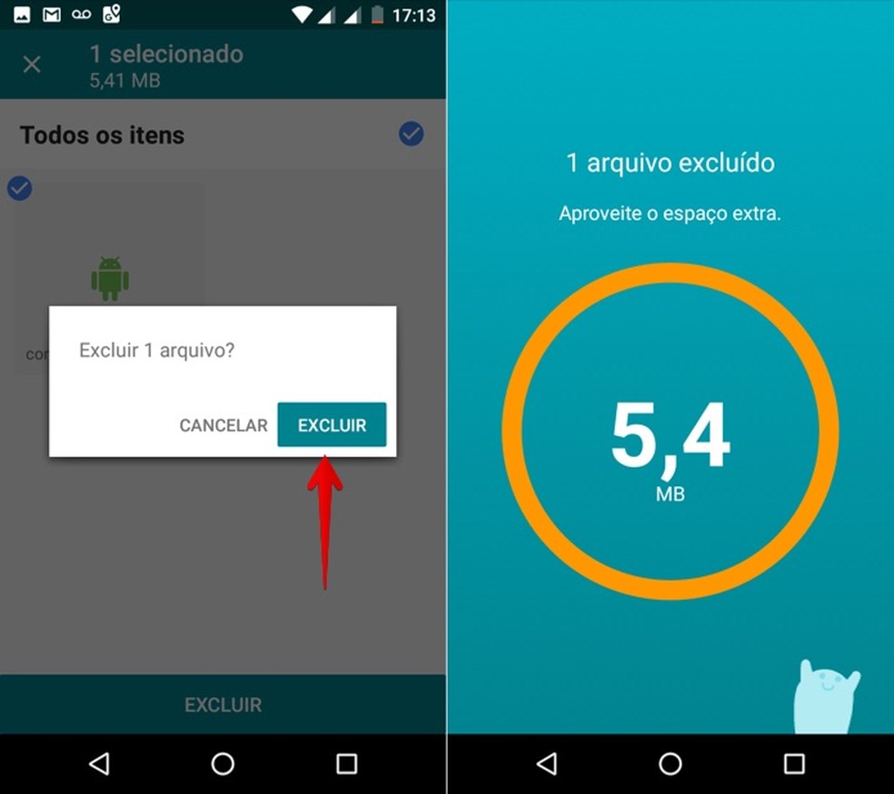 Confirme a ação para liberar espaço no Files Go (Foto: Reprodução/Helito Bijora)