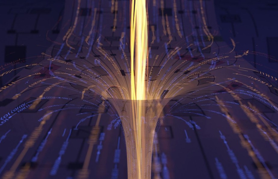 Representação de um experimento quântico que observa o comportamento do buraco de minhoca atravessável