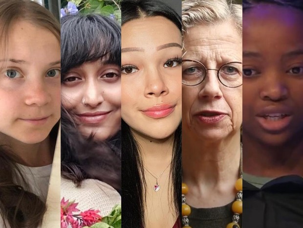 Greta Thunberg, Disha Ravi, Autumn Peltier, Inger Andersen e Ayakha Melithafa (Foto: Reprodução)