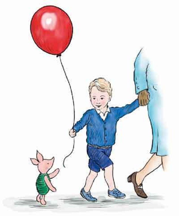Leitão entrega um balão a príncipe George (Foto: Reprodução Disney)