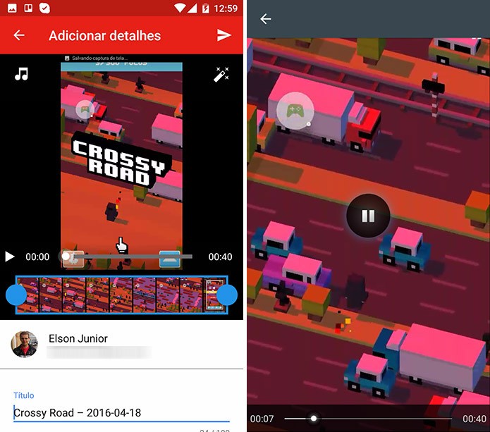 Gameplay do Android podem ser postados diretamente no YouTube (Foto: Reprodução/Elson de Souza)