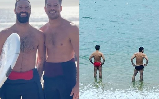 Marco Pigossi compartilha foto rara com namorado em praia dos EUA