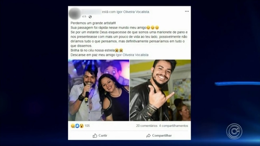 Amigos fazem homenagens a cantor sertanejo morto em acidente em Itu — Foto: Reprodução/TV TEM
