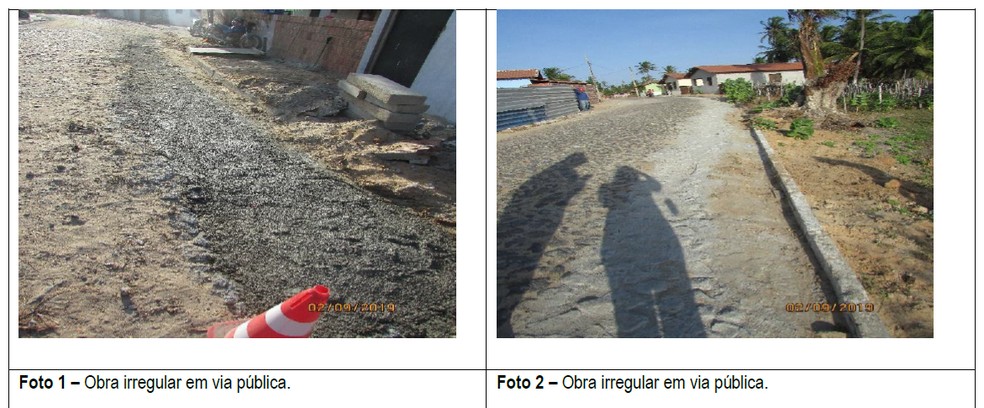 Fotos anexadas no documento mostram obra irregular feita em via pública vizinha ao condomínio, em Cajueiro da Praia no Piauí — Foto: Reprodução