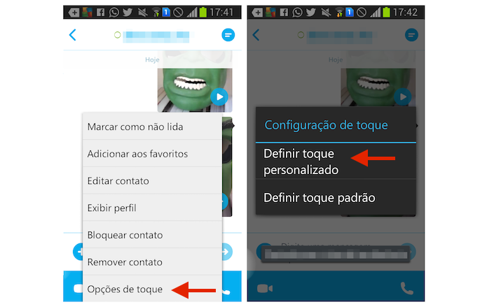 Acessando a ferramenta para personalizar toques no Skype para Android (Foto: Reprodução/Marvin Costa)