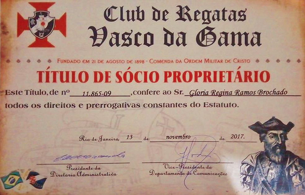 Certificado de sÃ³cio (Foto: Infoesporte)