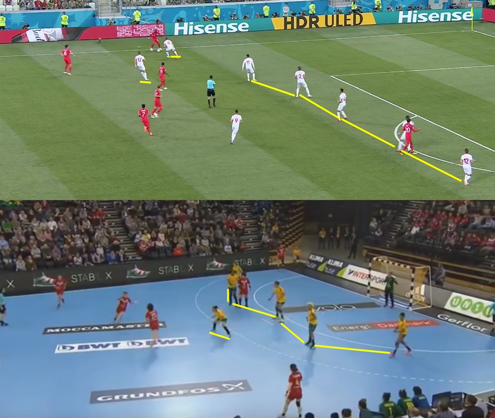 ComparaÃ§Ã£o entre handebol e futebol (Foto: Leonardo Miranda)