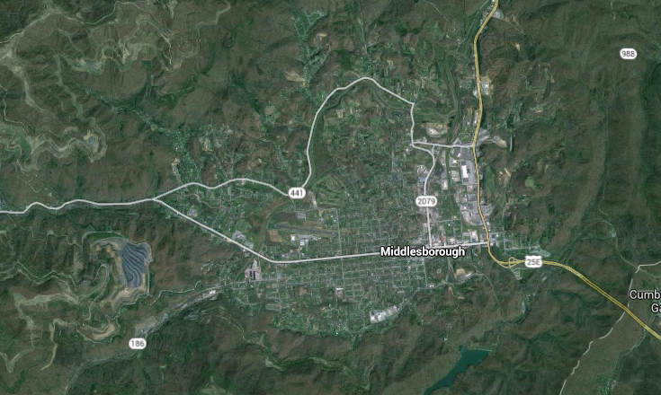 vista aérea da cratera de Middlesboro (Foto: Google Maps | Reprodução)