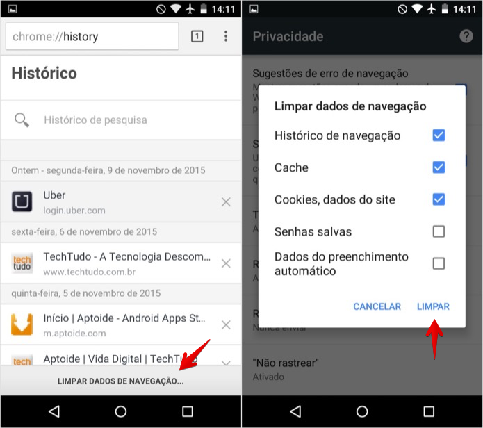 Limpando dados de navegação no Chrome para Android (Foto: Reprodução/Helito Bijora) 