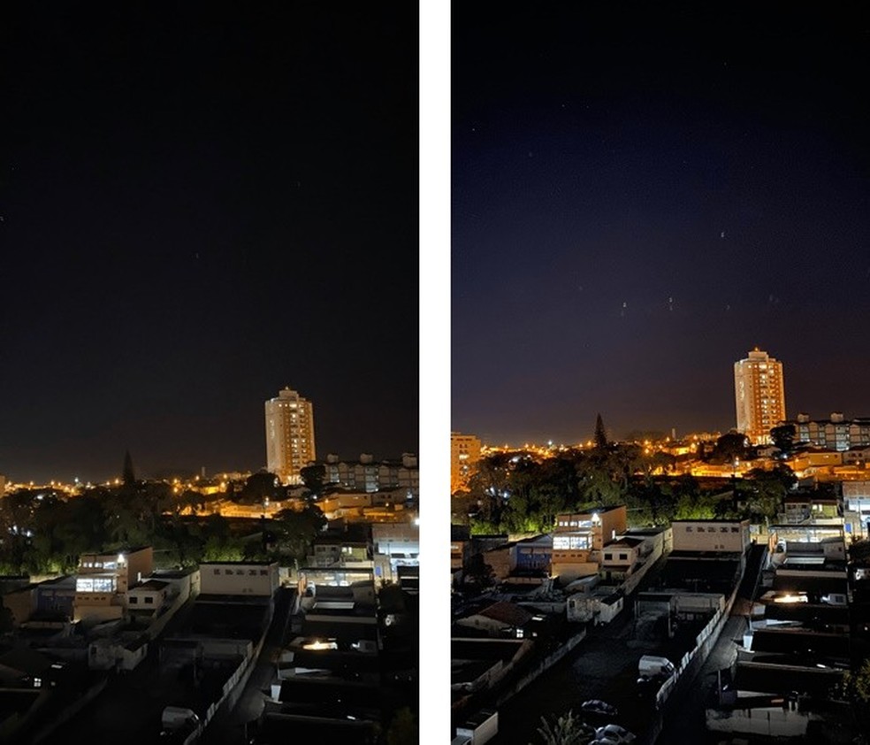 Foto sem modo noturno e com modo noturno no iPhone — Foto: Reprodução/Letícia Conde