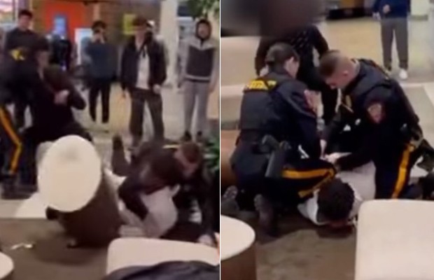 Policial acalma jovem branco enquanto outro algema negro em briga no shopping (Foto: reprodução/instagram)