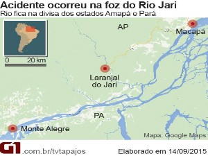 Mapa da região onde ocorreu o naufrágio da balsa em Laranjal do Jari (Foto: Andressa Azevedo/G1)