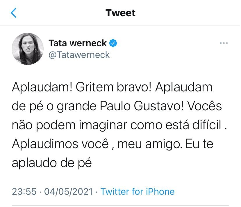 Tatá Werneck sobre Paulo Gustavo (Foto: Reprodução Twitter)