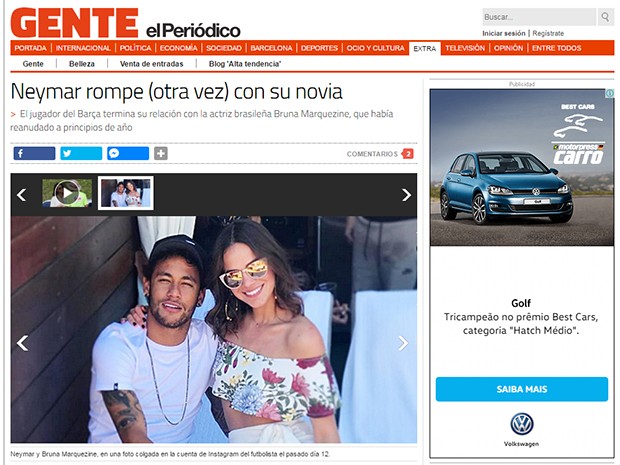 Separação de Neymar e Bruna Marquezine é destaque na mídia internacional (Foto: Reprodução)