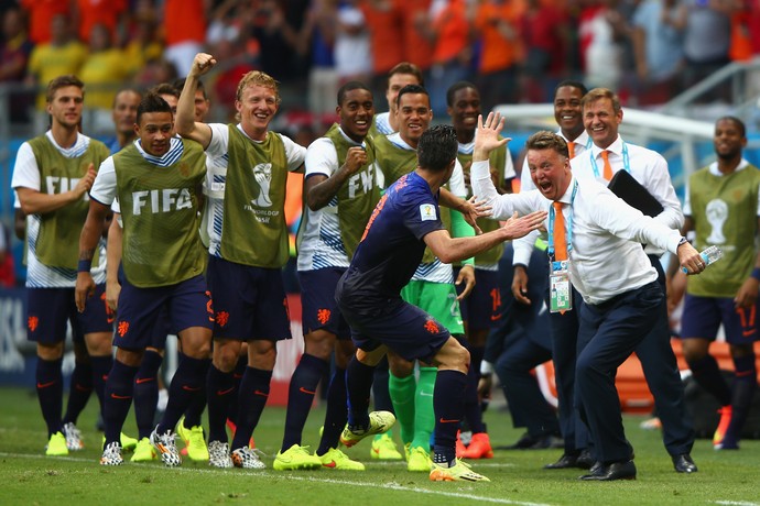 Van Persie e Van Gaal Holanda x Espanha (Foto: Getty Images)