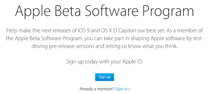 Acesse a página de software beta da Apple e faça login em sua conta (Foto: Reprodução/Helito Bijora)
