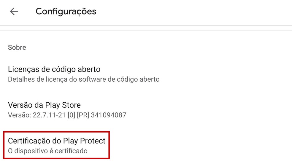 Play Store pode identificar aparelhos Android certificados pelo Google. Aparelhos sem certificação podem não possuir o mesmo nível de segurança. — Foto: Reprodução