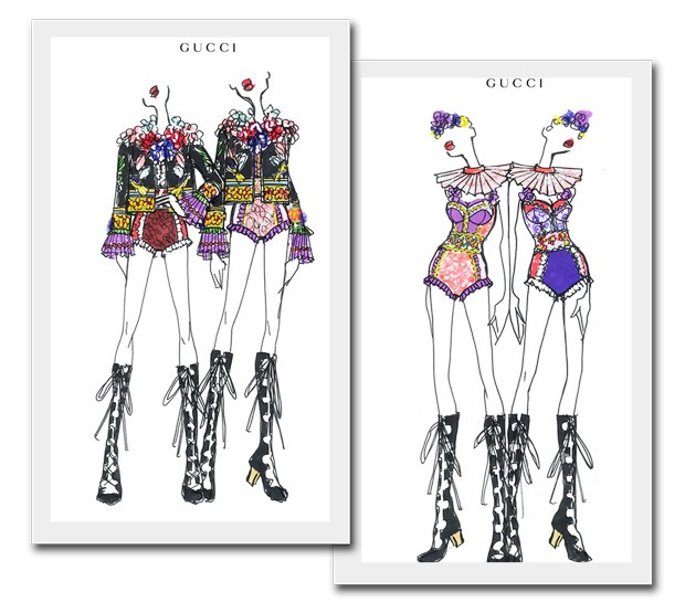 Another of Alessandro Michele's costume sketches for Madonna's dance troupe in the 