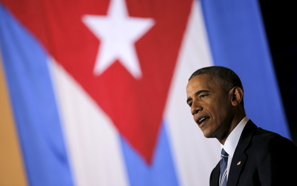 O presidente dos EUA Barack Obama discursa em Havana, Cuba, durante enconro com empresários como parte da visita de três dias ao país — Foto: Carlos Barria/Reuters/Arquivo