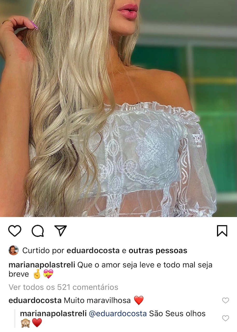 Eduardo Costa e Mariana Polastreli têm trocado mensagens de carinho na web (Foto: Reprodução/Instagram)