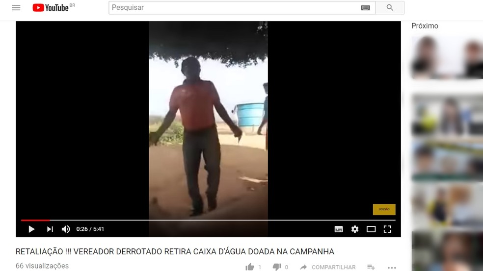 Ex-vereador aparece em vídeo mandando que caixa d'água fosse esvaziada (Foto: Reprodução/YouTube)