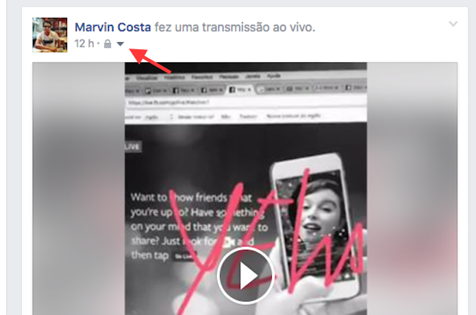 Link para as opções de privacidade de um replay de vídeo ao vivo do Facebook (Foto: Reprodução/Marvin Costa)