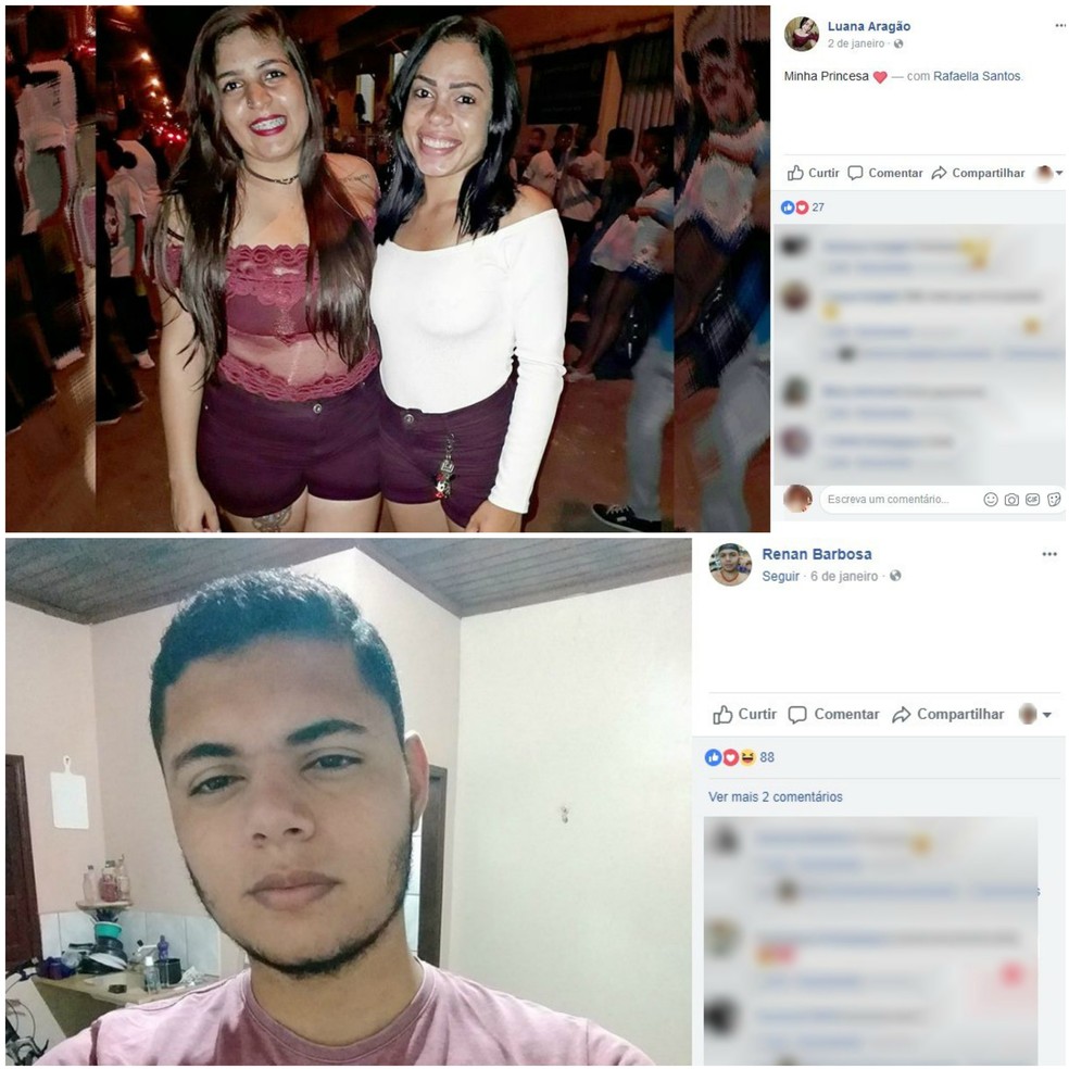 Rafaella Santos (à esquerda), Luana Aragão (à direita) e Renan Barbosa morreram atingidos por tiros (Foto: Reprodução/Facebook)