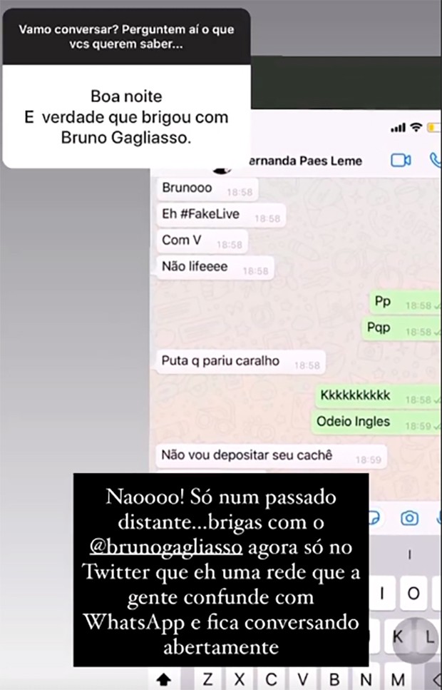 Fernanda Paes Leme fala sobre brigas com Bruno Gagliasso (Foto: Reprodução/Instagram)