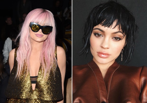 Duas versões de Kylie Jenner: a starlet é adepta de perucas para mudar o visual e preservar os fios naturais (Foto: Getty Images e Reprodução/Instagram)