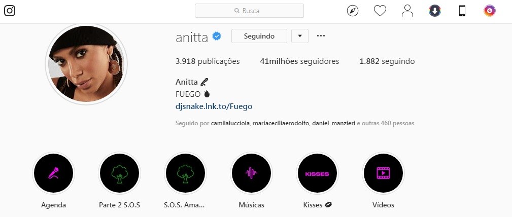 Anitta atinge a marca de 41 milhões de seguidores no Instagram (Foto: Reprodução/Instagram)