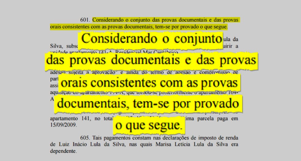 Destaque da sentença que condenou Lula na Lava Jato — Foto: Arte/G1