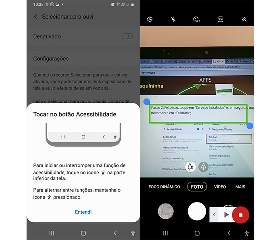 Selecione para ouvir auxilia usuários com deficiência visual  — Foto: Reprodução/Marcela Franco